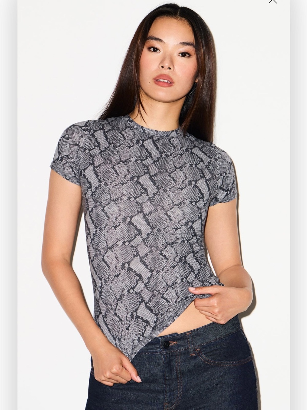 SKIMS Grey Snake-Print Short Sleeve Tee